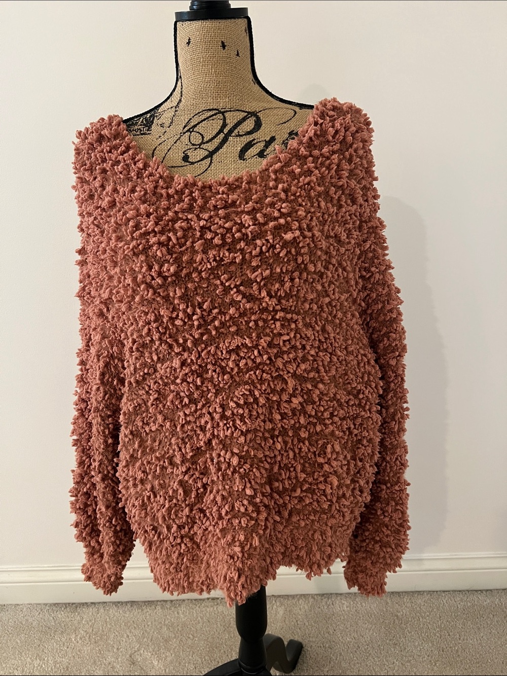 Miracle On or Off-Shoulder Plush Loop Knit Sweater in Terracotta